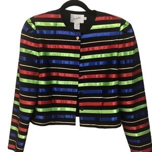 VTG 80s Jacqueline Ferrar Holiday Ready  Dressy Striped Cropped Jacket Med 10
